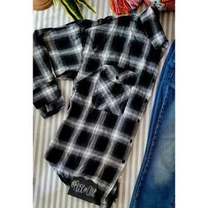 Black and White Flannel Boyfriend Button Up Top
